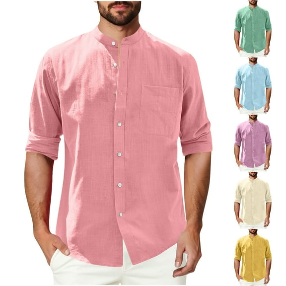 Drindf Mens Linen Button Down Shirts Casual Long Sleeve Shirt Tops Classic Fit Collared Shirts Lightweight Loose Oxford Dress Shirt Camisetas De Manga Larga Para Hombre