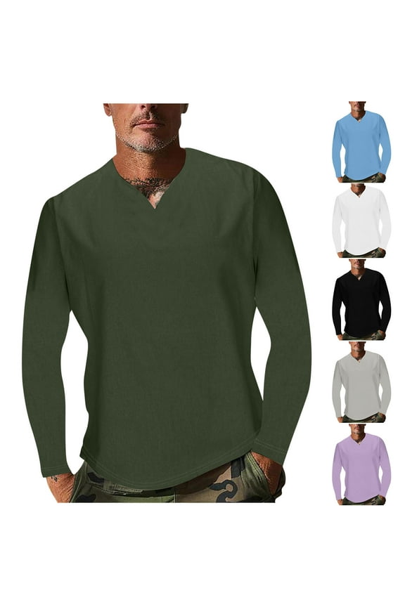 Mens Long Sleeve Workout T Shirts Big and Tall Athletic Gym Fitness Shirt Active V Neck Sports Tops Solid Color Basic Tees for Exercise Running