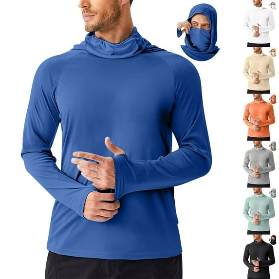 Drindf Mens UPF 50+ Long Sleeve Sun Shirts with Hood Breathable SPF UV Rash Guard Lightweight Casual Sun Hoodies for Swimming Running