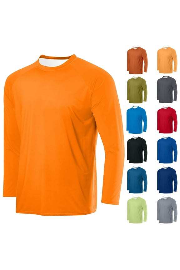 Mens Workout Long Sleeve Shirts Athletic Gym UPF SPF UV Sun Protection T Shirt Breathable Lightweight Mesh Tshirts Casual Crew Neck Basic Tees