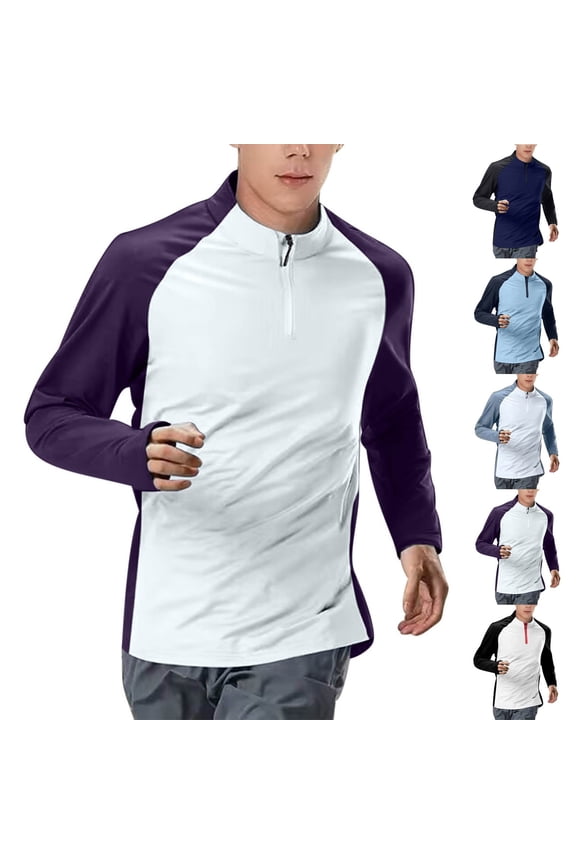 Mens Workout Long Sleeve Shirts Big and Tall Athletic Gym Fitness T-Shirt Quarter Zip Up Pullover Active Moisture Wicking Tshirts Slim Fit Muscle Tees