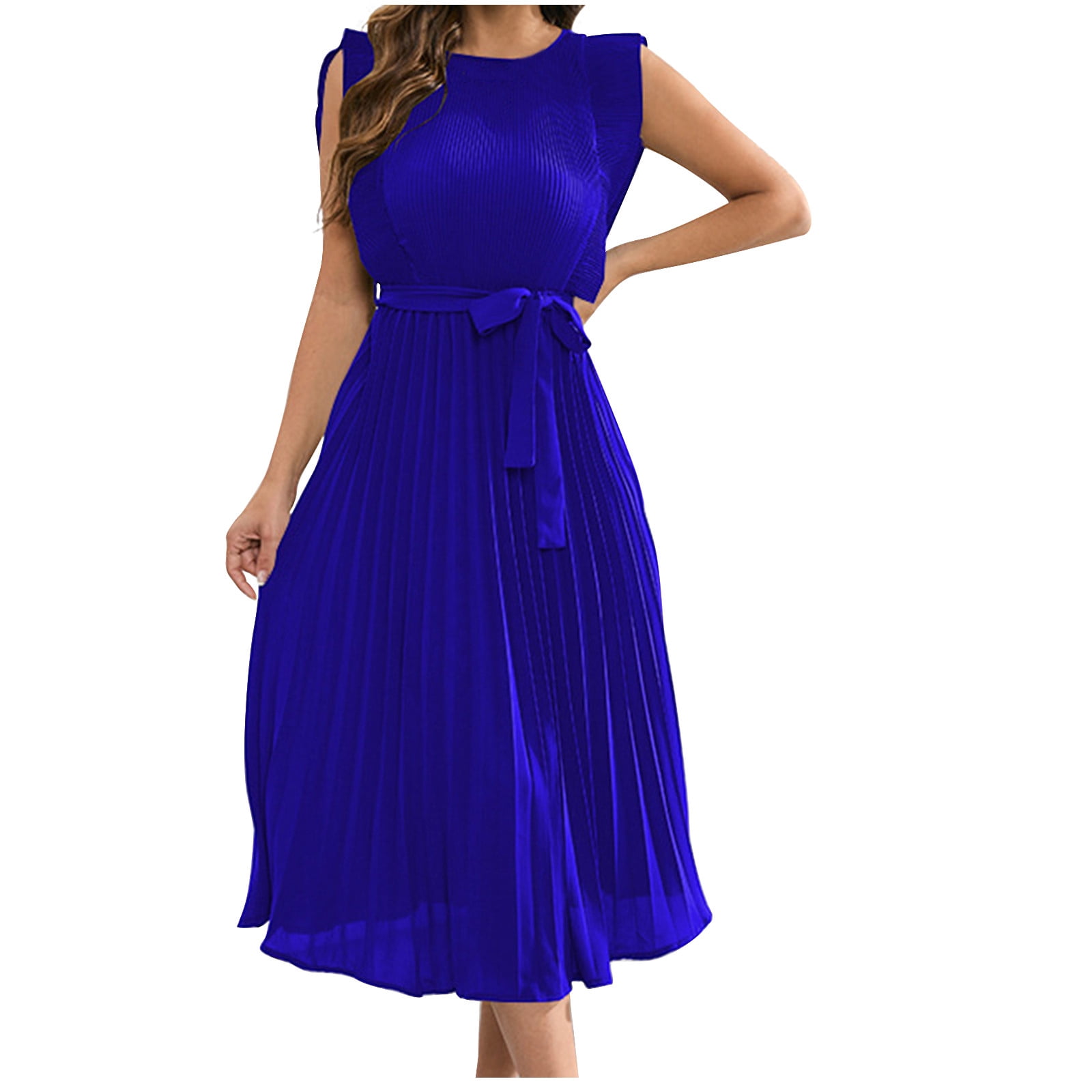 Solid Crew Neck Slim Long Dress main image 1