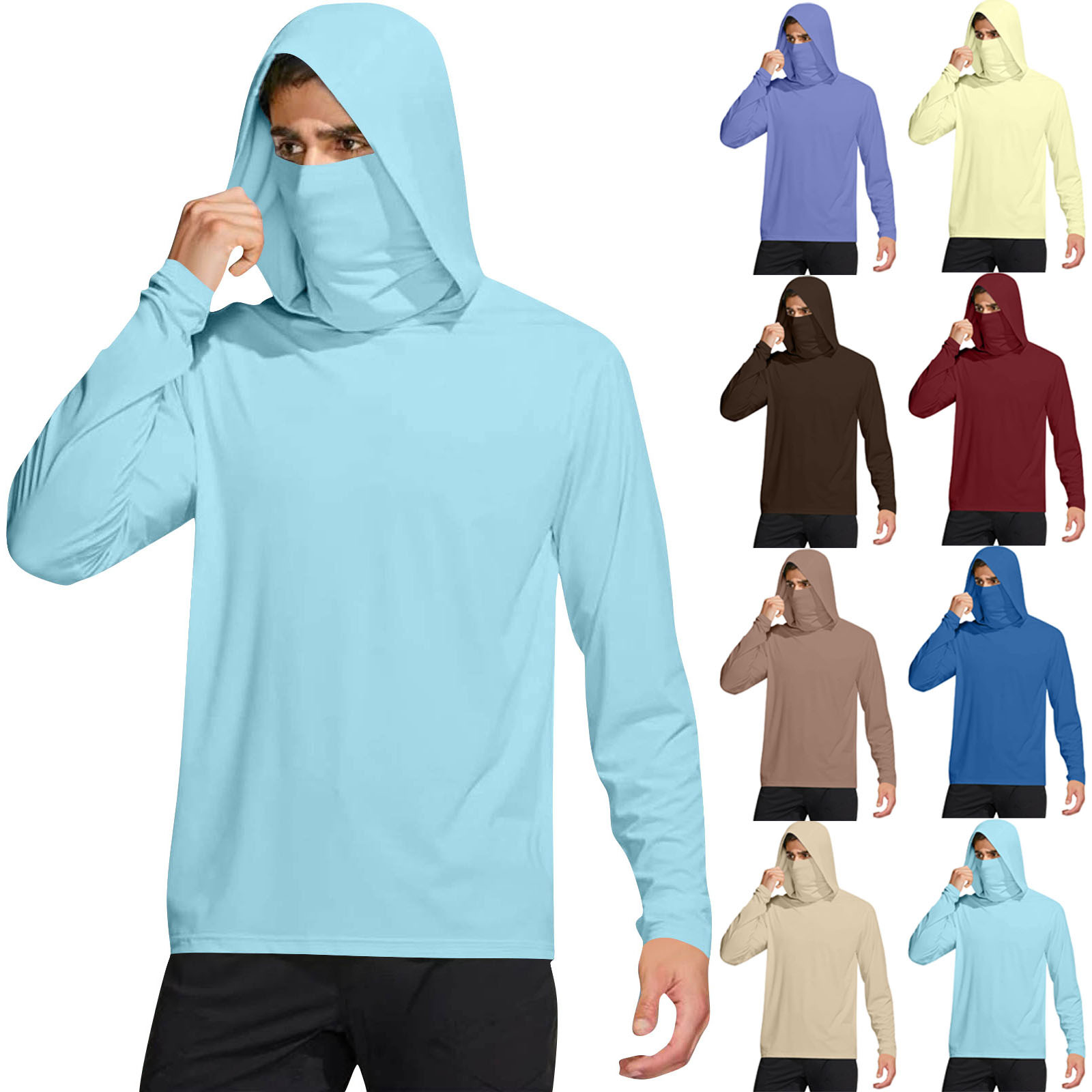 Drindf Sun Protection Hoodies For Men UV Long Sleeve Shirts Breathable 