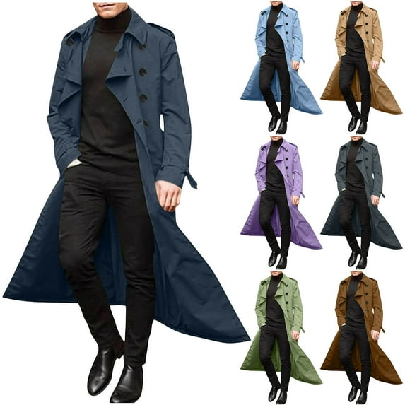 Drindf Windbreaker Jackets for Men Slim Fit Double Breasted Trench Coat Classic Loose Long Jacket Trendy Casual Logn Sleeve Jacket Coats