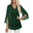 thumbnail image 1 of Drindf Womens Sequin Blouses 3/4 Ruffles Sleeve V Neck Tunic Tops Dressy Glitter Elegant Party Formal Top Solid Color Loose Spring Outfits Army Green S, 1 of 7