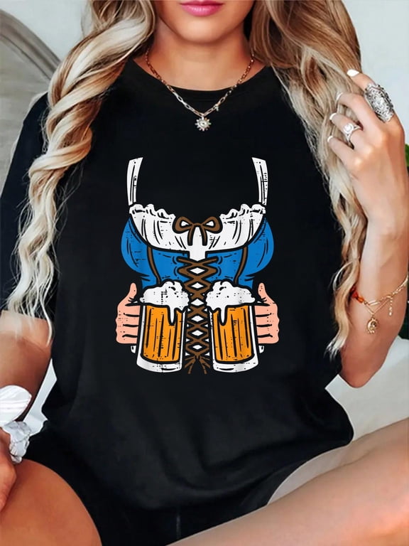 Drindl Costume German Bavarian Oktoberfest Festival Women T-Shirt casual short sleeve crew neck cotton tee tops for women