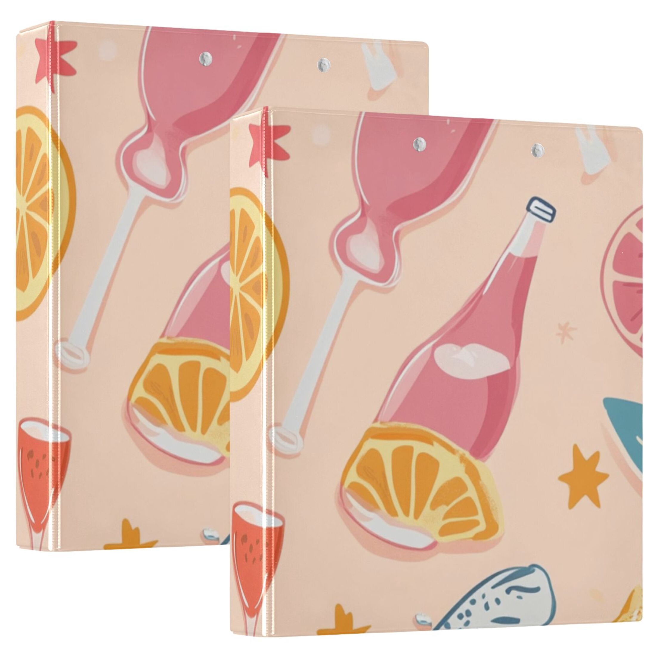 Drink Beach 3 Ring Binders 1.5 inch Hardcover File Folders with Interior Pockets A4 Size Organizer for School Office Hospital Set of 2
