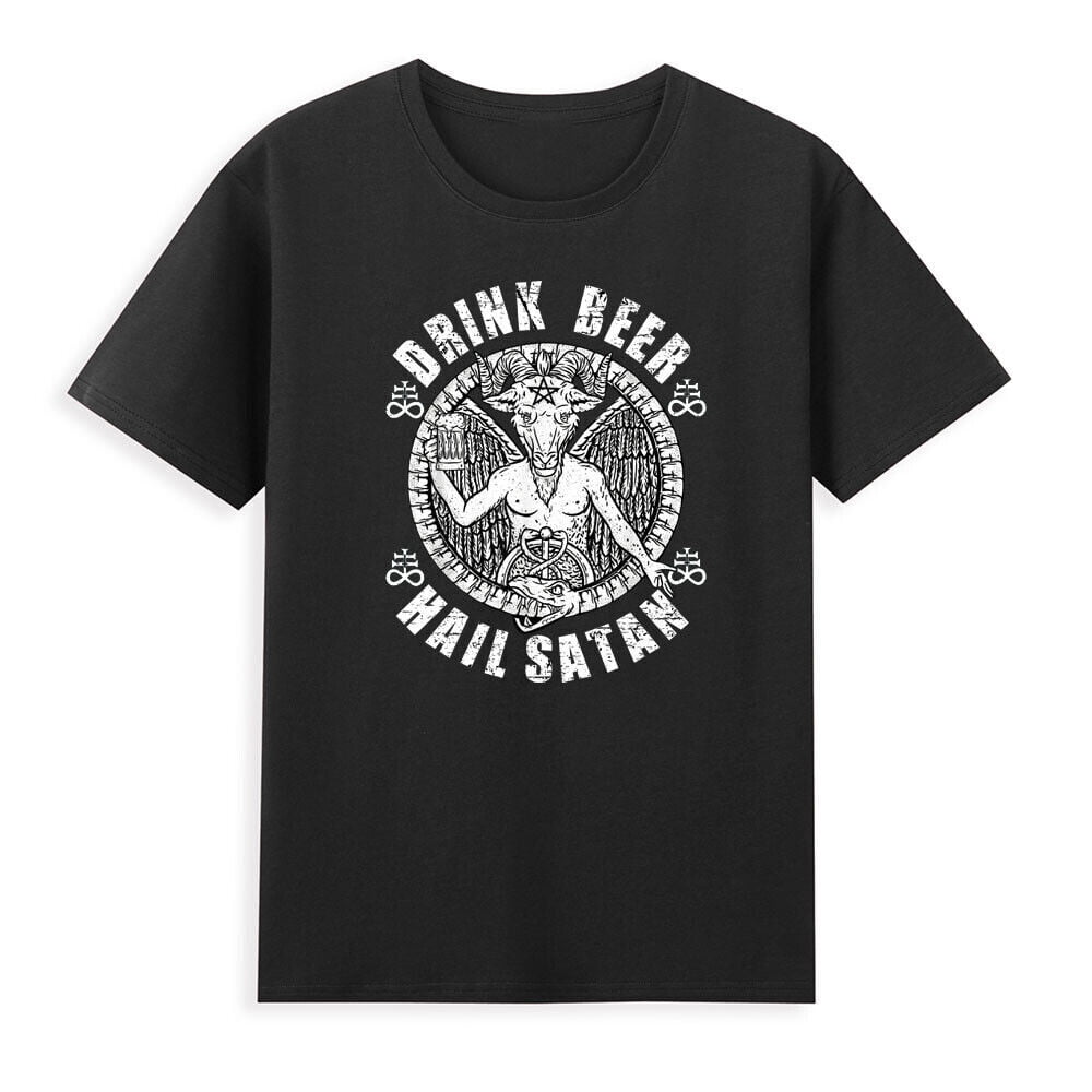 Drink Beer Hail Satan I Satanic Goat Baphomet Cool Graphic Vintage Men