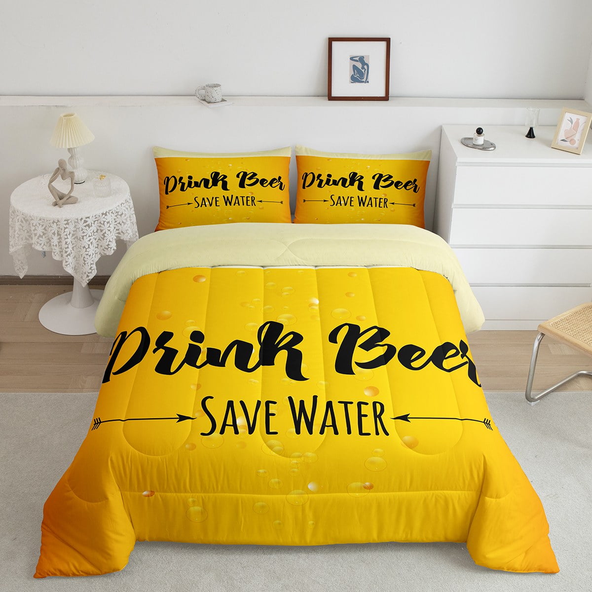 Drink Beer Save Water Comforter Set Twin, Funny Quote Bedding For Boys