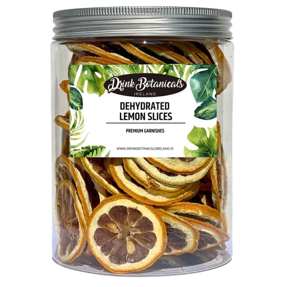 Drink Botanicals Ireland | Dehydrated Dried Lemon Slices Wheels | 50+ Slices | 110 Grams | 3.88oz | 100% Natural | Dry Lemons for Garnishing, Cocktails, Cooking, Baking, Drinks Fruit Slice PET Jar