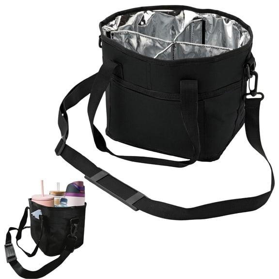 Drink Carrier Bag,4 Bottle Insulated Drink Carrier Bag With Strap, Canvas 4 Compartment Tumbler Holder Tote, Adjustable Crossbody Water Bottle Caddy For Travel Hiking Picnic Sports Family Use