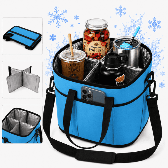 Drink Carrier Bag, 4 Cup Insulated Drink Caddy with Shoulder Strap