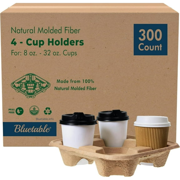 Drink Cup Carriers Disposable , 4 Cup Holders (300 Pack) Coffee Cups Trays , Paper Cardboard Holder for Delivery