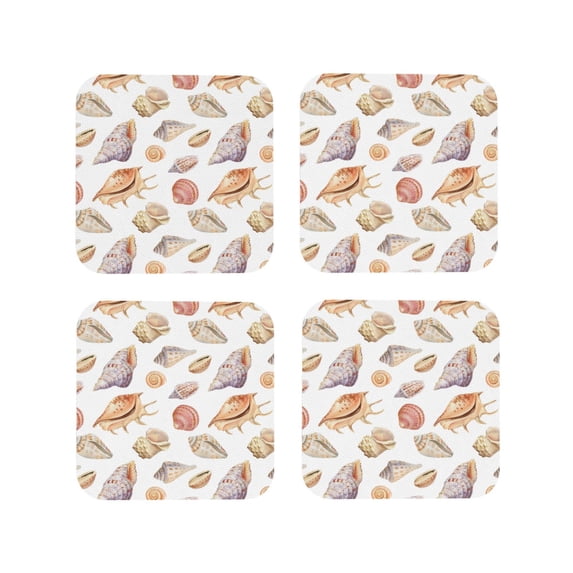 Drink Coasters, Conch Shell No.J924 -PVC Leather Coasters Sets of 4 for Tabletop Protection - Bar Accessories, Coasters for Drinks Cup Aesthetic Coasters Home Office Decor Square