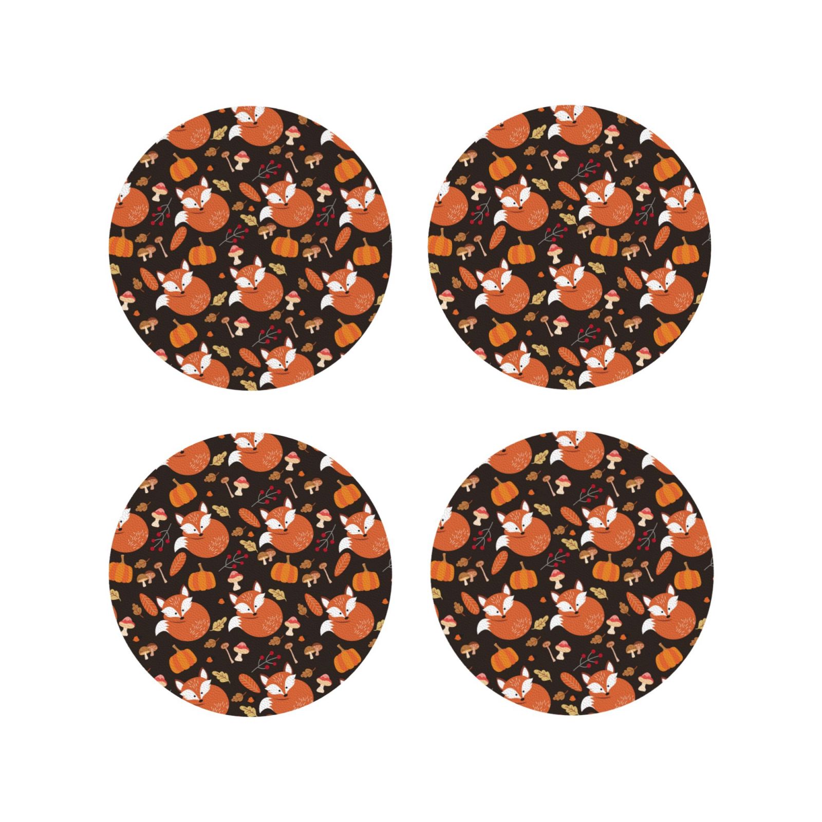 Drink Coasters, Fall Leaf Mushroom Fox -PVC Leather Coasters Sets of 4 ...