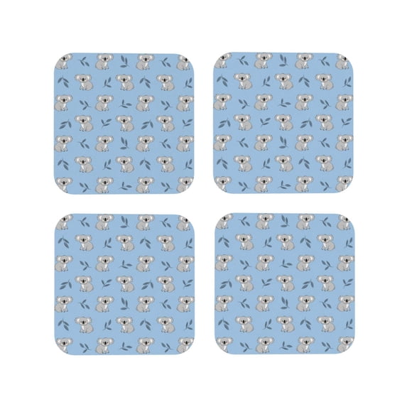 Drink Coasters, Gray Blue Koala Print -PVC Leather Coasters Sets of 4 for Tabletop Protection - Bar Accessories, Coasters for Drinks Cup Aesthetic Coasters Home Office Decor Square