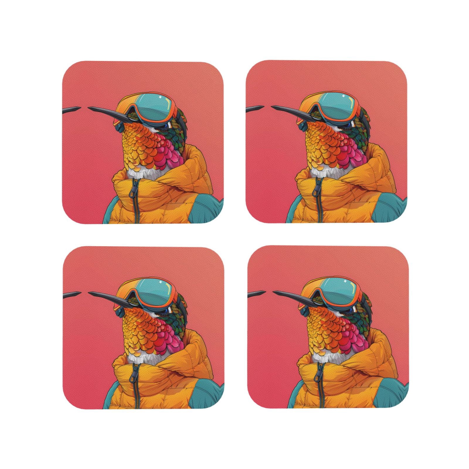 Drink Coasters, Hip Hummingbird In Jacket -PVC Leather Coasters Sets of ...