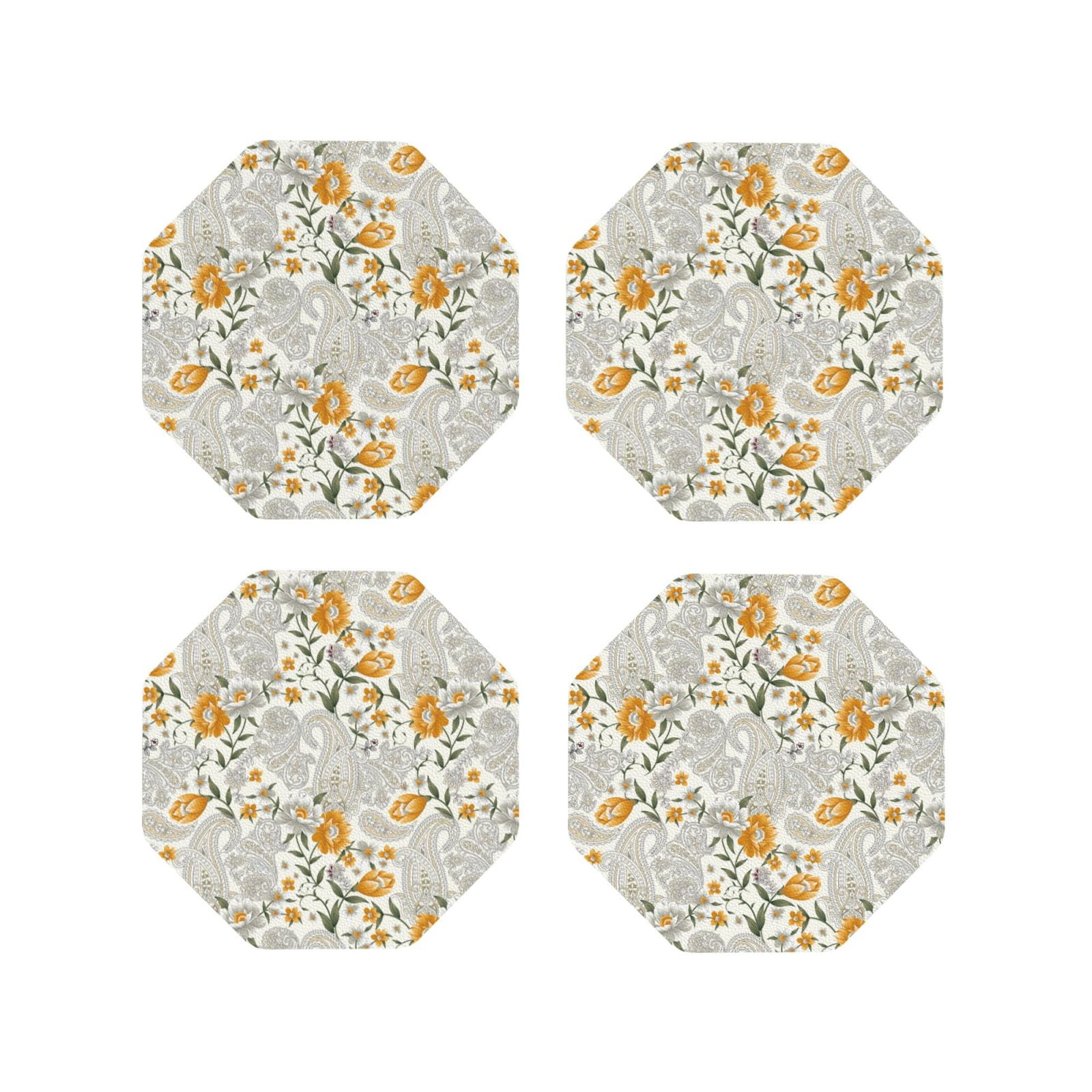 Drink Coasters, Paisley Pattern No.9085 PVC Leather Coasters Sets of 4