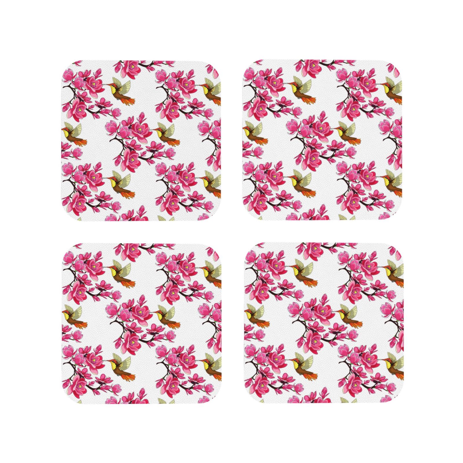 Pink Coaster Set Drink Coasters, Pink Magnolia Hummingbird -PVC Leather Coasters Sets of ...
