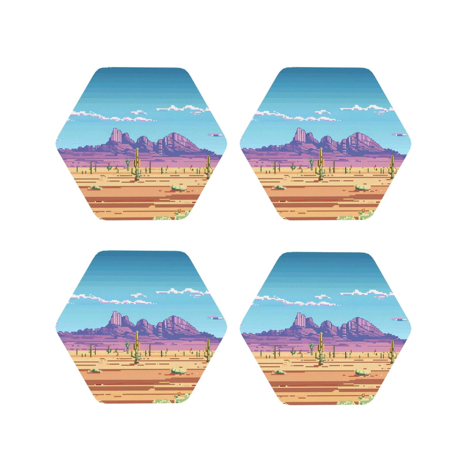 Drink Coasters, Pixel Desert Landscape -PVC Leather Coasters Sets of 4 ...