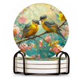 thumbnail image 1 of Drink Coasters Set of 4 with Holder beautiful birds sitting on the branches of blooming cherry blossoms Water Absorbent Ceramic Coasters Tabletop Protection,Suitable for Various Cup ,Home Decor, 1 of 4
