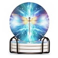 thumbnail image 1 of Drink Coasters Set of 4 with Holder beautiful dragonfly made of light with radiant beams emanating from wings Water Absorbent Ceramic Coasters Tabletop Protection,Suitable for Various Cup ,Home Decor, 1 of 4