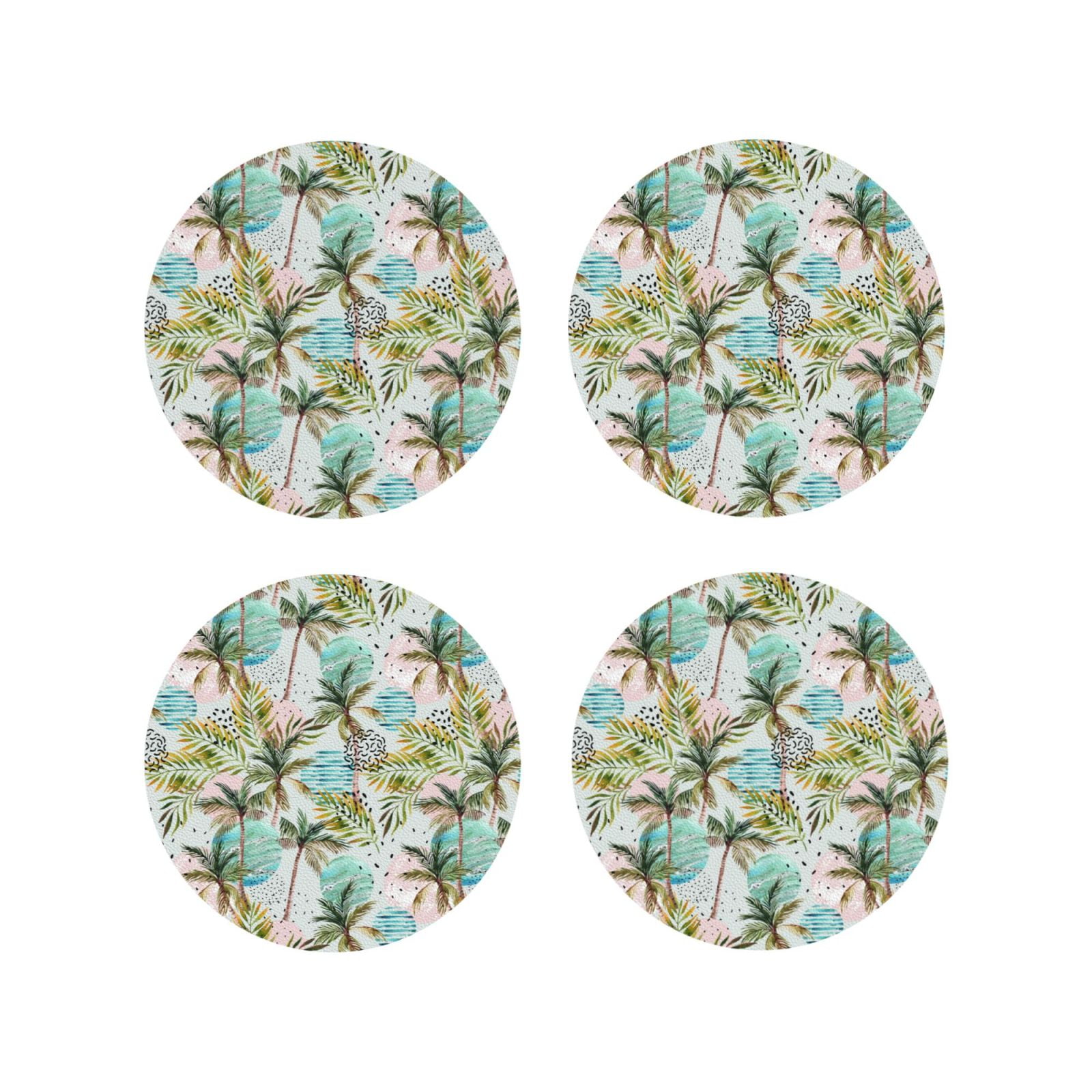 Drink Coasters Set of 4 - Watercolor Palm Tree Leather Coasters for ...