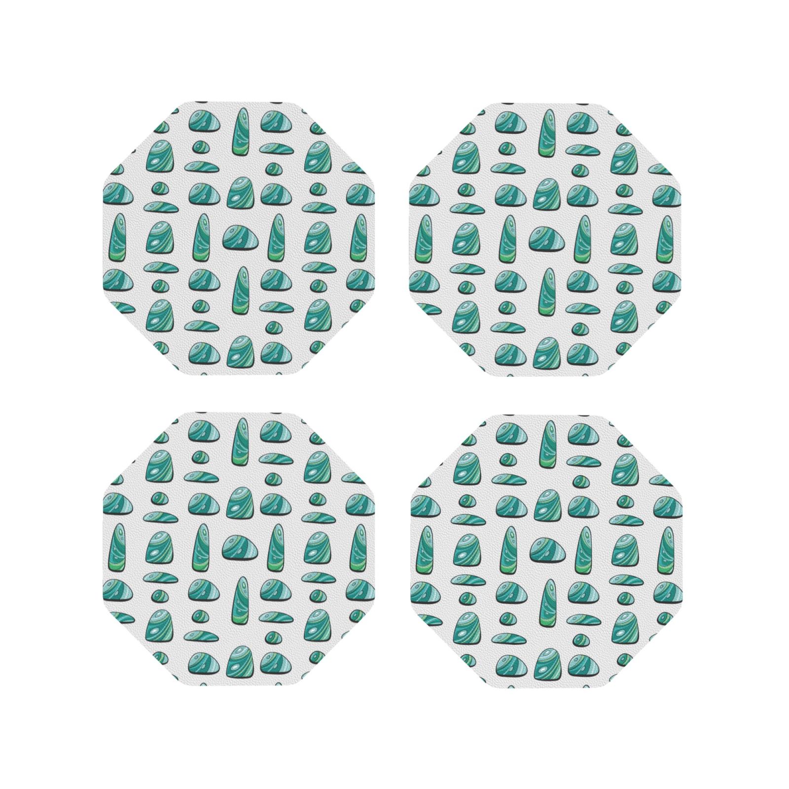 Drink Coasters Set of 4, cartoon sea pebbles Leather Coasters for ...