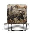 thumbnail image 1 of Drink Coasters Set Of 6 With Holder Bear Walking Through The Wilderness, Surrounded By Mountains And Forests Water Absorbent Ceramic Coasters Tabletop Protection,Suitable For Various Cup,Home Decor, 1 of 4