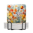 thumbnail image 1 of Drink Coasters Set Of 6 With Holder Abstract Painting Of Wildflowers With Large Flowers In Shades Of Yellow Water Absorbent Ceramic Coasters Tabletop Protection,Suitable For Various Cup,Home Decor, 1 of 4