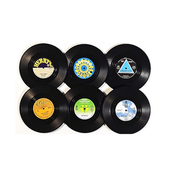 Drink Coasters Set of 6 Vintage CD Coasters Vinyl Records for Music Lovers, Housewarming Hostess Gifts Style 2