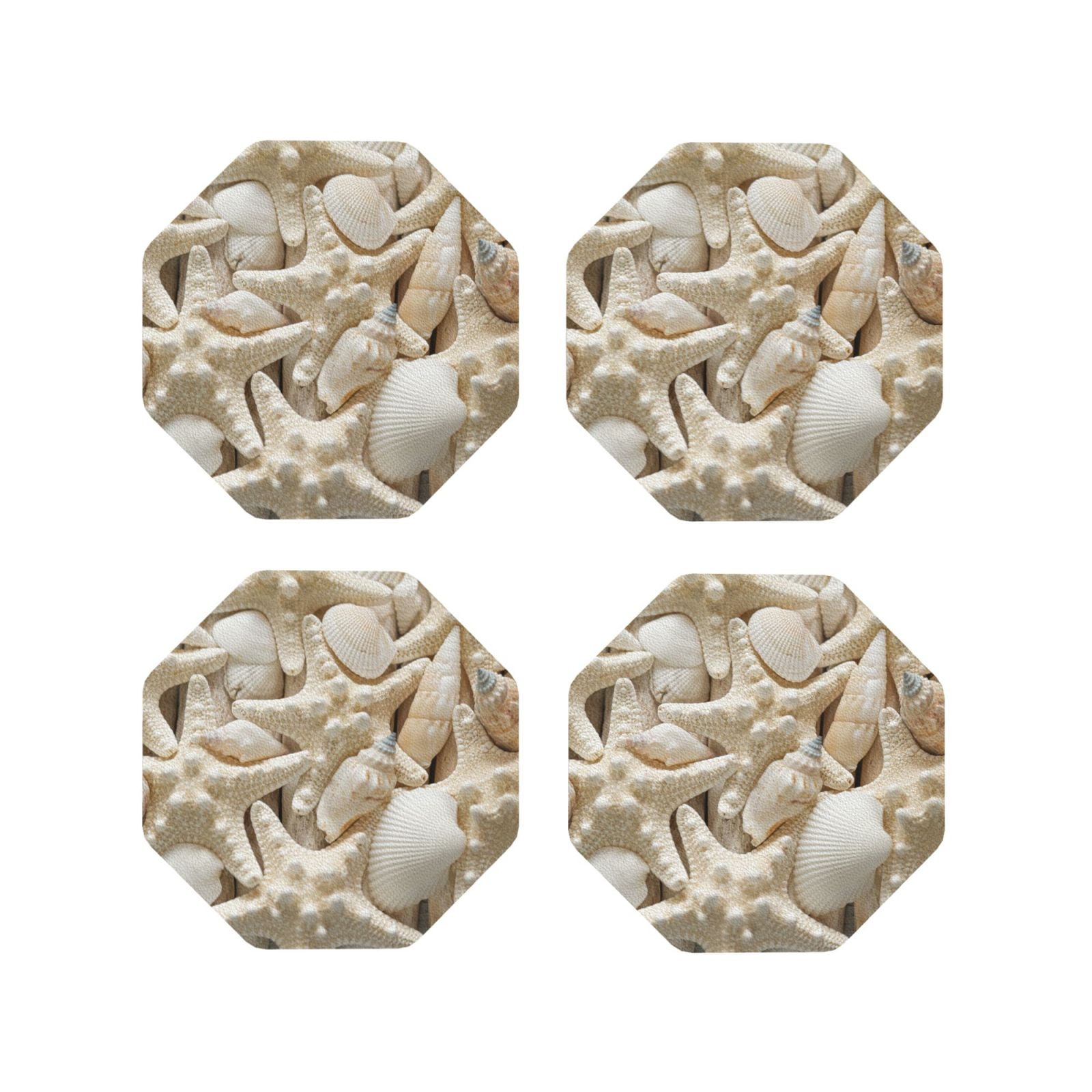 Drink Coasters, Starfish and Sea Shells -PVC Leather Coasters Sets of 4 ...