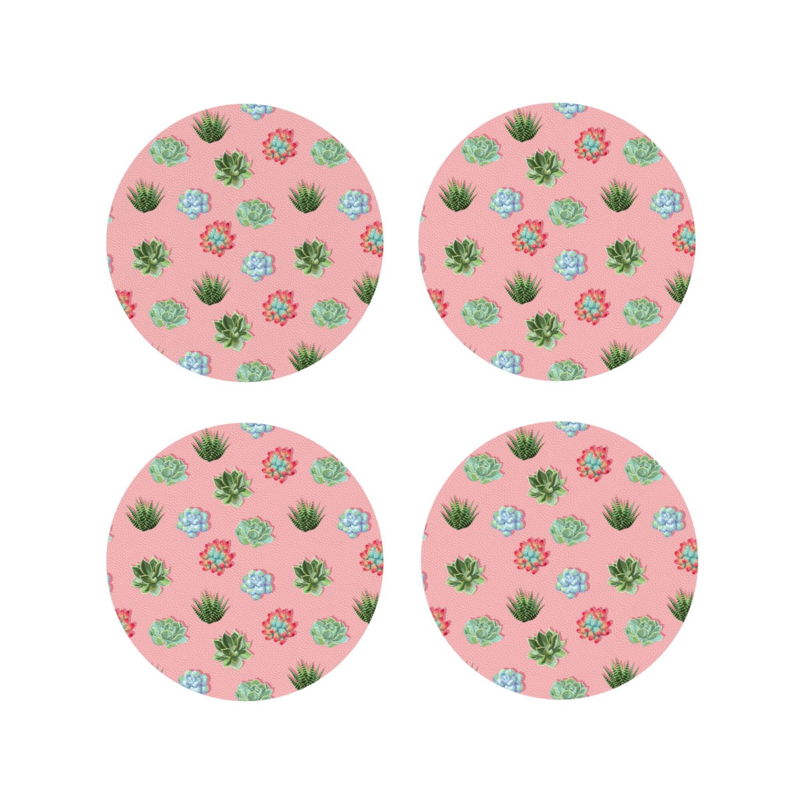 Pink Coaster Set Drink Coasters, Succulents pink -PVC Leather Coasters Sets of 4 for ...