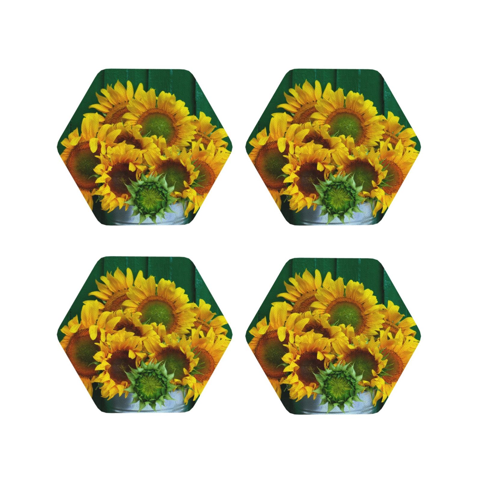 Drink Coasters, Sunflowers in Bucket -PVC Leather Coasters Sets of 4 ...