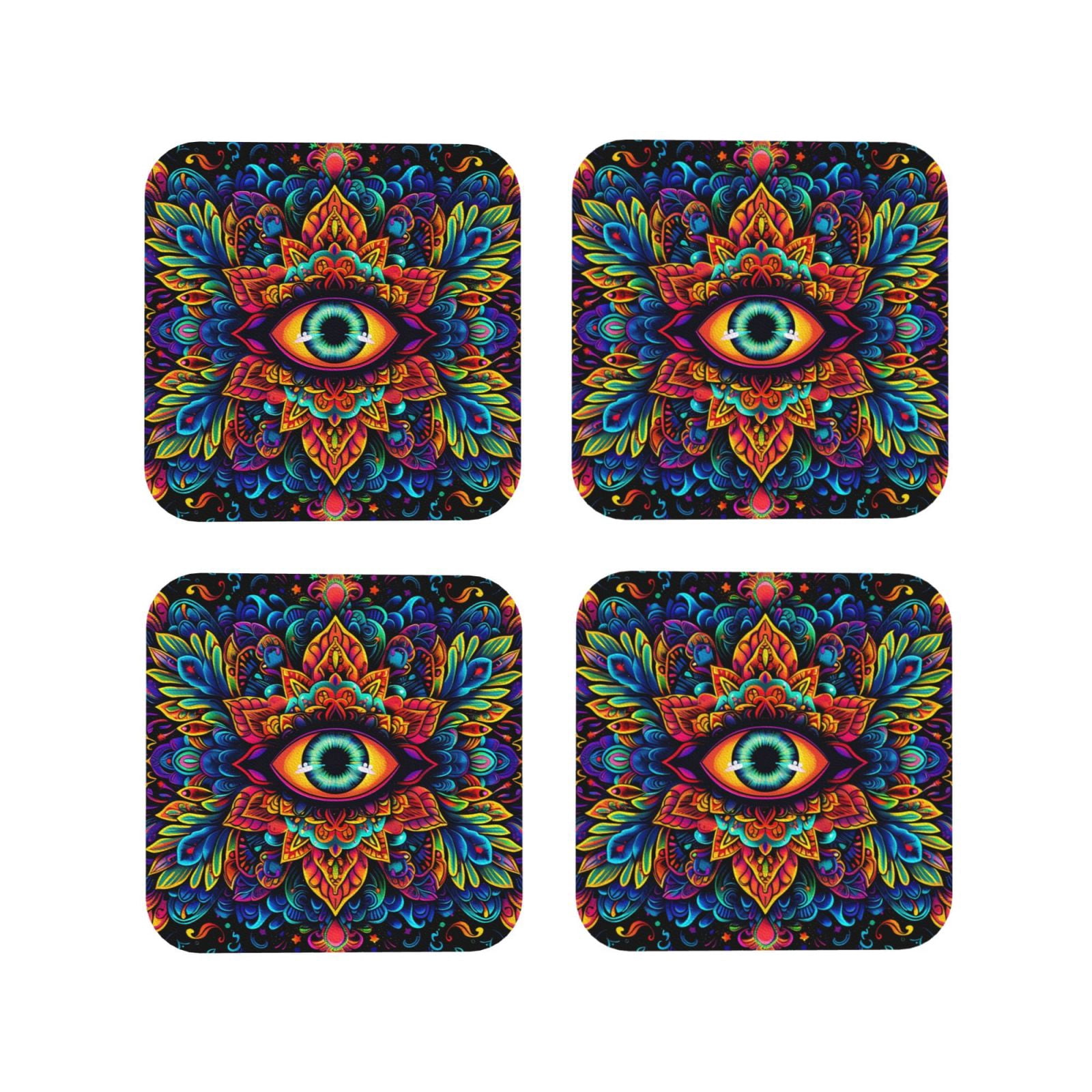 Drink Coasters, Vibrant Psychedelic Eye -PVC Leather Coasters Sets of 4 ...