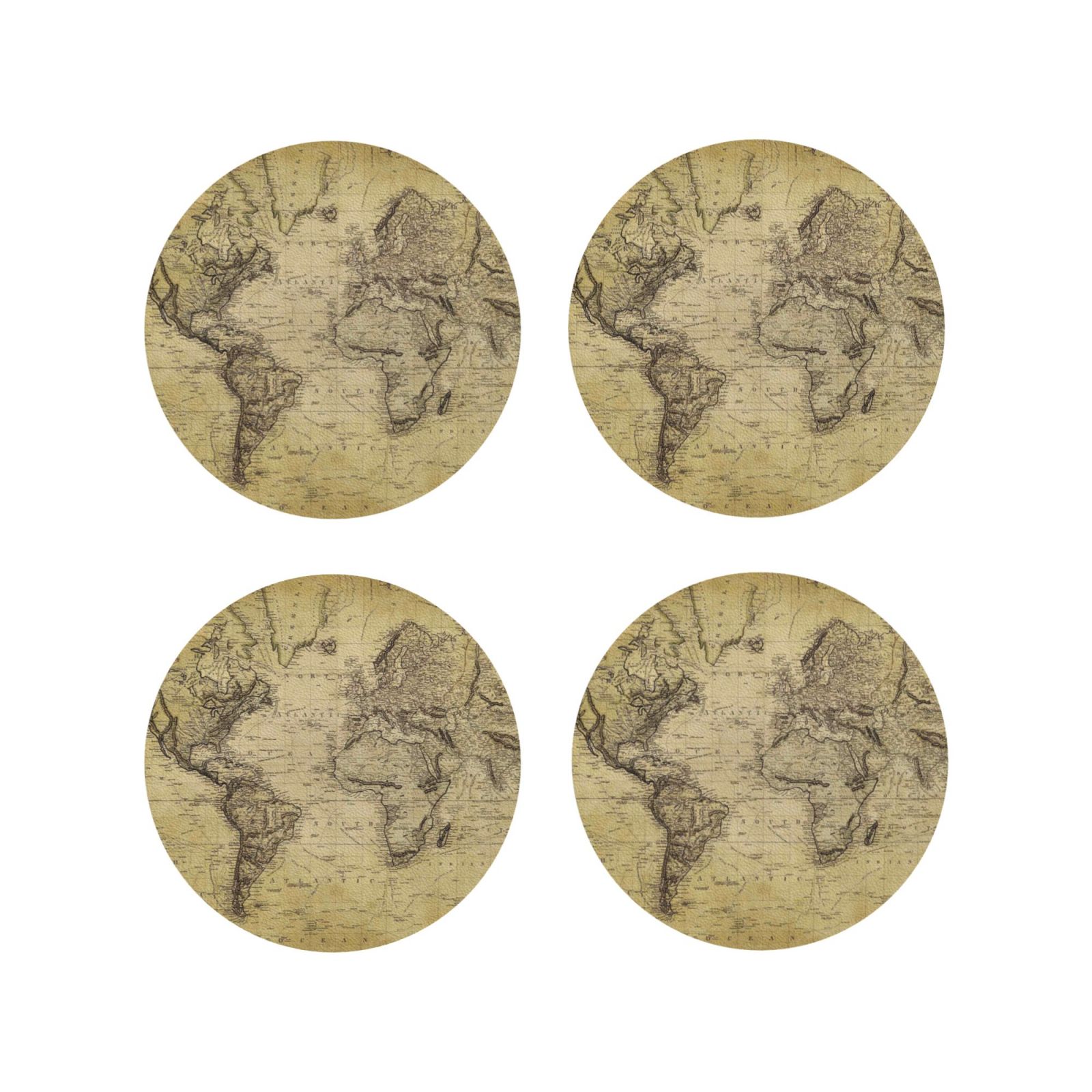 Round Map Coaster Drink Coasters, Vintage World Map -PVC Leather Coasters Sets of 4 for ...