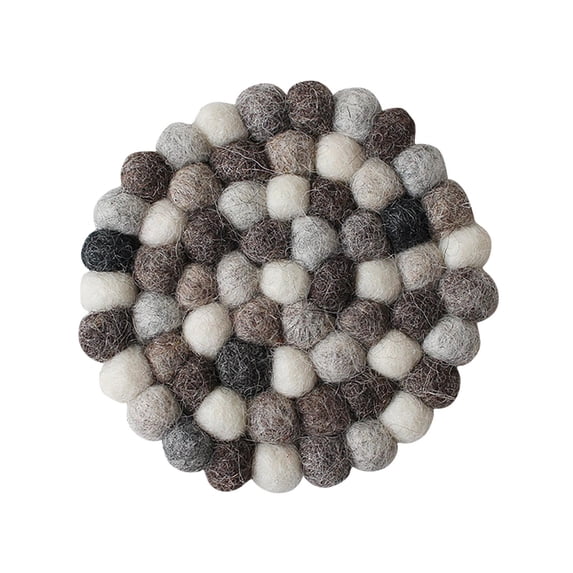 Drink Coasters, Wool Felt, Pom Poms, Coffee Table Coasters, 4*4in, Heat Protection, Handmade, Mixed Neutral Tones, 1 Pc, Table Coasters