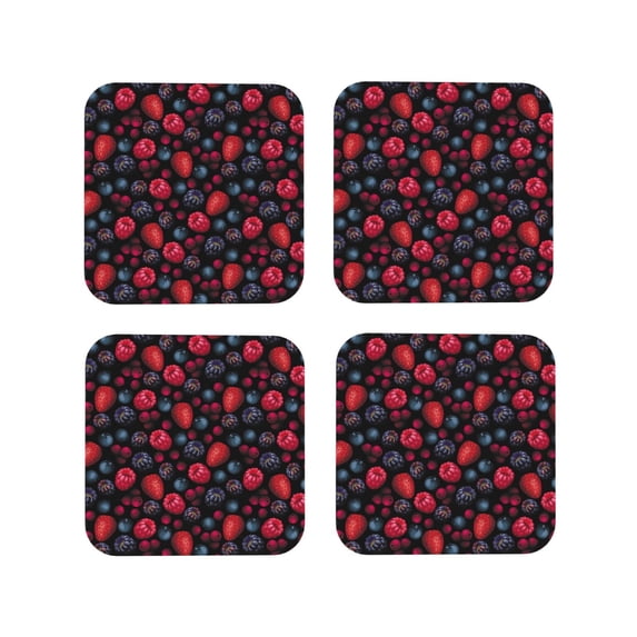 Drink Coasters, berries pattern -PVC Leather Coasters Sets of 4 for Tabletop Protection - Bar Accessories, Coasters for Drinks Cup Aesthetic Coasters Home Office Decor Square