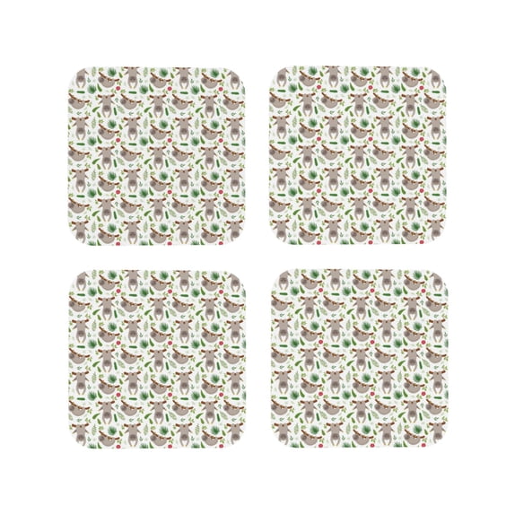 Drink Coasters, cute sloth -PVC Leather Coasters Sets of 4 for Tabletop Protection - Bar Accessories, Coasters for Drinks Cup Aesthetic Coasters Home Office Decor Square
