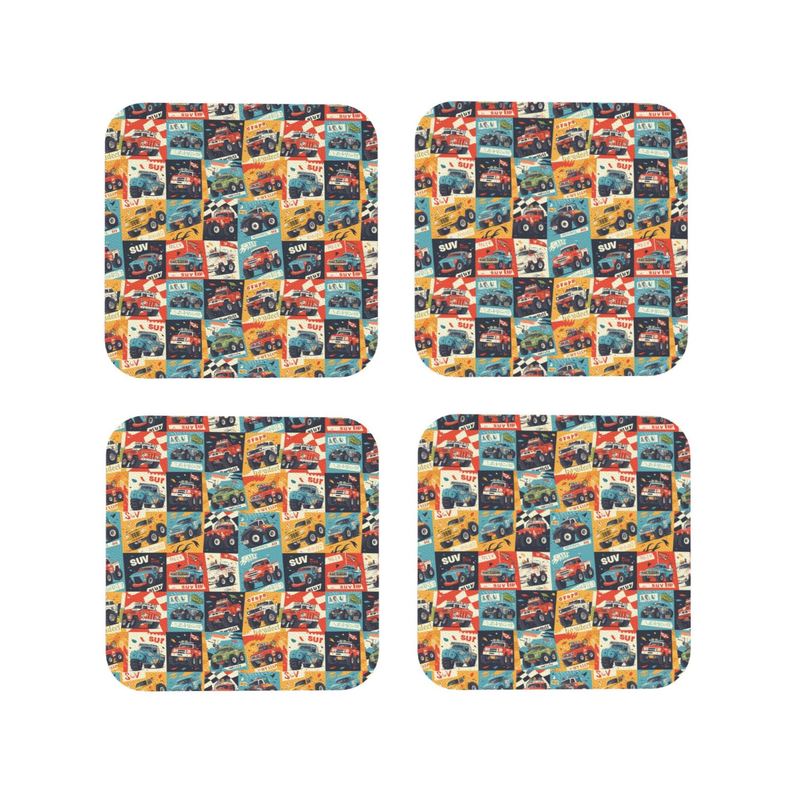 Drink Coasters, off road racing car colorful -PVC Leather Coasters Sets ...