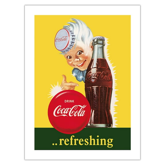 Drink Coca Cola - Refreshing - Vintage Advertising Poster c.1950s - Bamboo Fine Art 290gsm Paper (Unframed) 12x16in