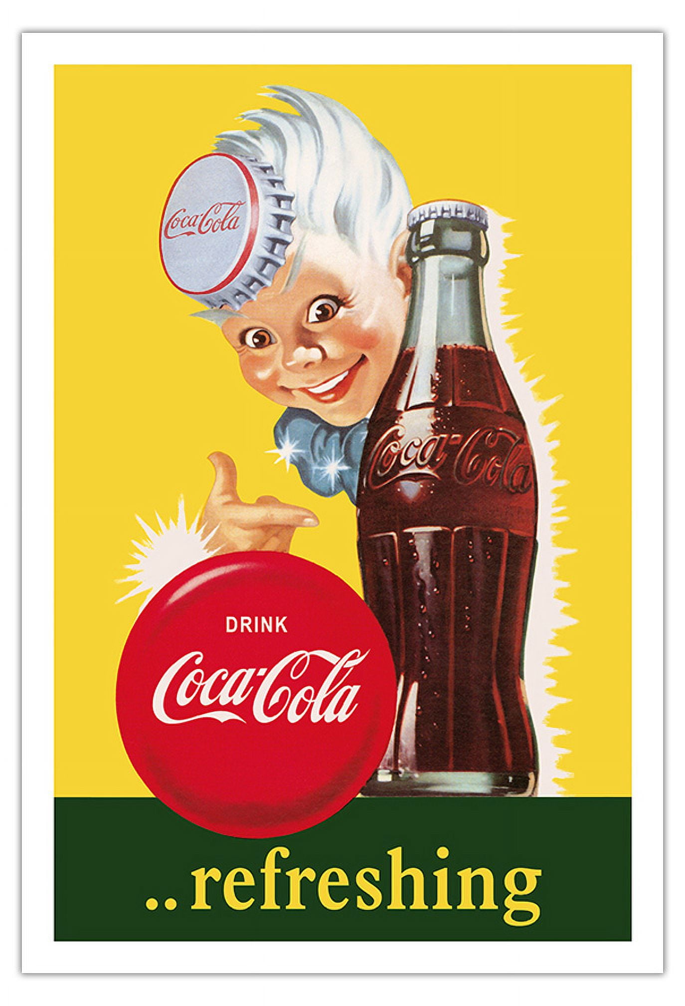 ビンテージコカ・コーラ広告アート　特製ミラー　 Refreshing Drink-Coca-Cola-Refreshing-