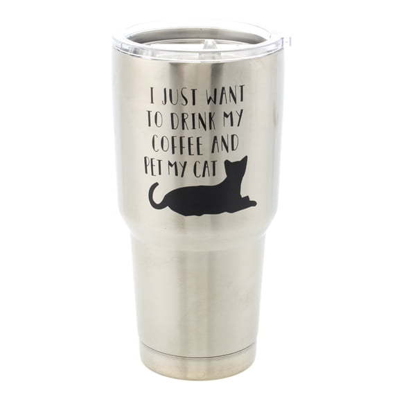 Drink Coffee Pet Cat 30 Oz. Stainless Steel Travel Tumbler with Clear Lid
