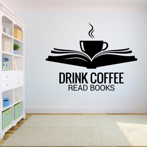 Drink Coffee Read Books Kids Room Wall Stickers Reading Room Library Vinyl Decals Mural Bookstore Decor Motivational Decal 42x31cm