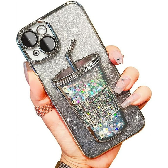 Drink Cup Bling Glitter Quicksand TPU Case Compatible with iPhone Case (iPhone 12 Pro Max,Silver)