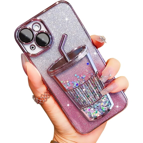 Drink Cup Bling Glitter Quicksand TPU Case Compatible with iPhone Case (iPhone 13 Pro,Pink)