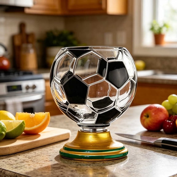Drink Cup,Trophy Base Soccer Themed Glass Vessel,Daily Entertainment Accessory For Sports Fan Game Night Party Clear Sturdy Reusable Beverage Display Drinking Container
