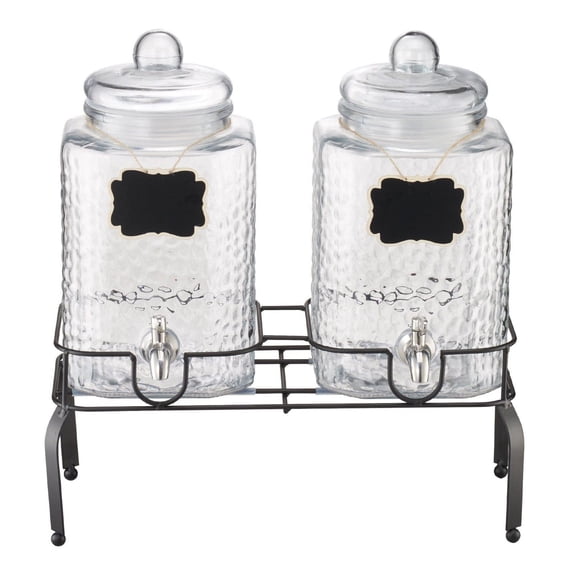 Drink Dispenser 1.5 Gal Glass, 2 Pack Beverage Dispenser with Stand & Spigot