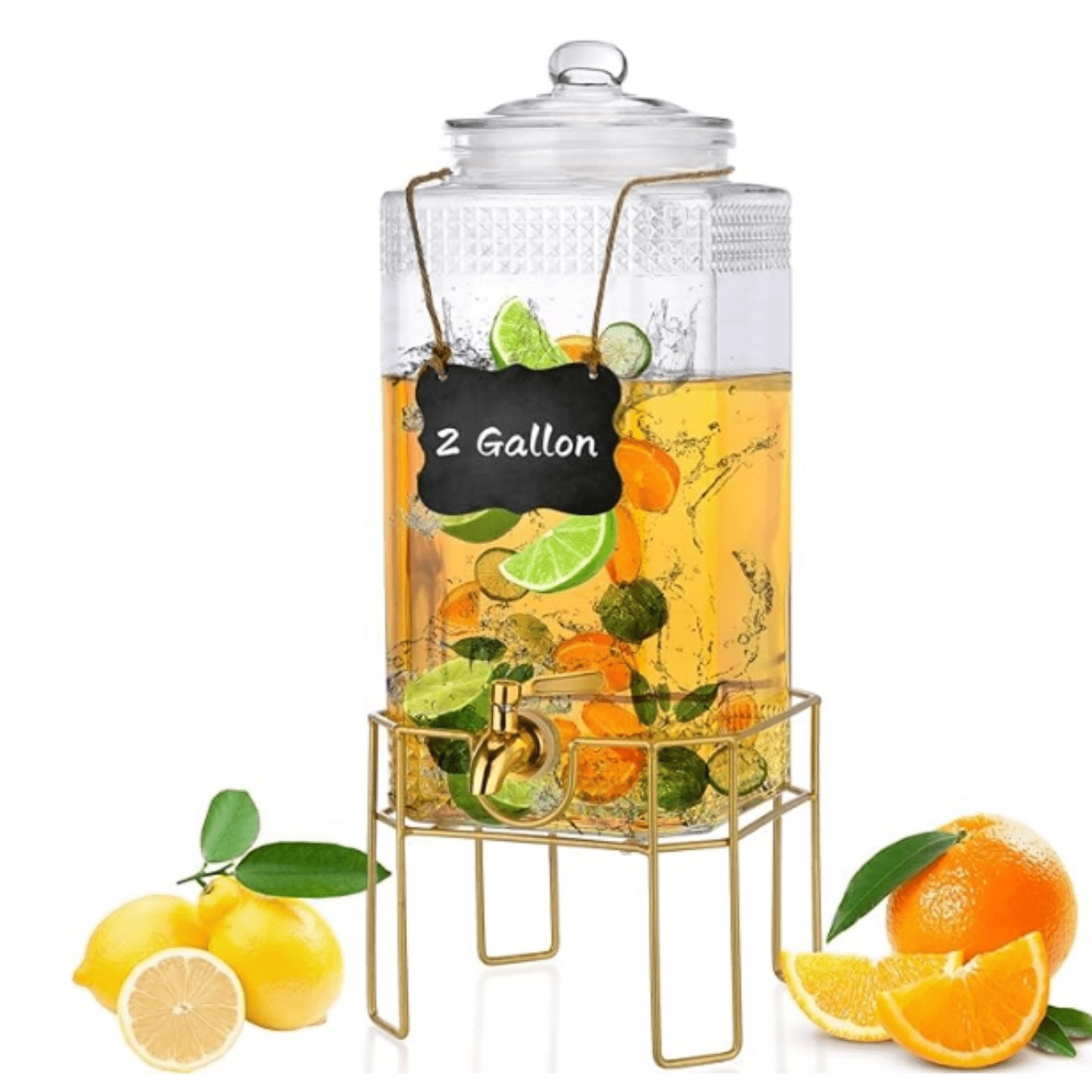2-Pack Glass Drink Dispensers With Wood Stand - 1 Gallon Beverage Servers With Stainless Spigot