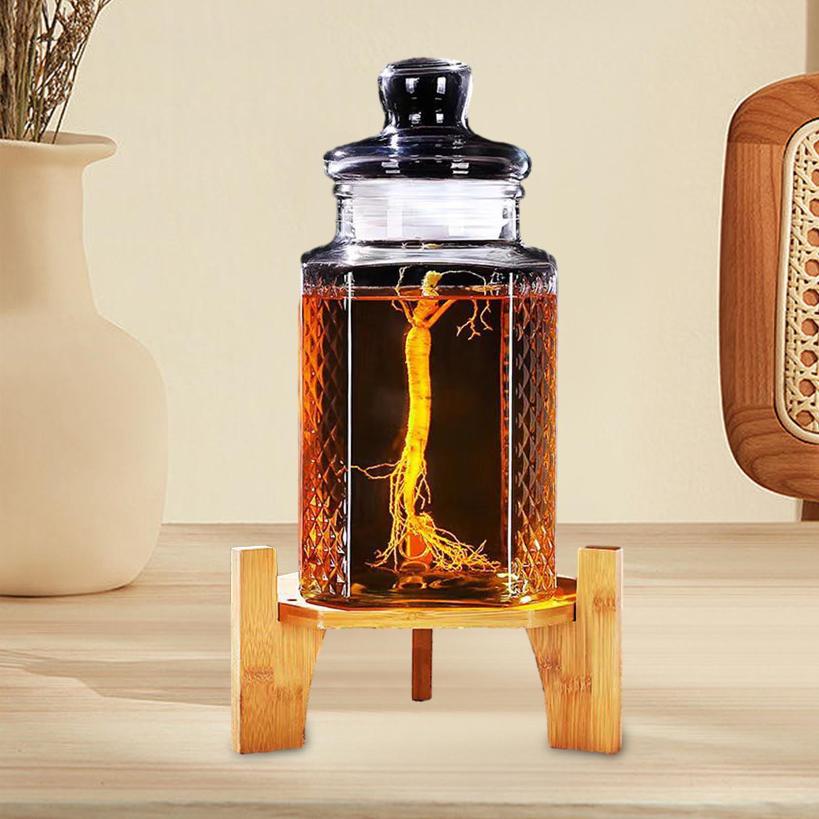 Glass Drink Dispenser with Stand,2.1 Gallons Wood Stand Cold Beverage  Dispensers,Glass Beverage Dispenser with Spigot - Large Drink Dispensers  for